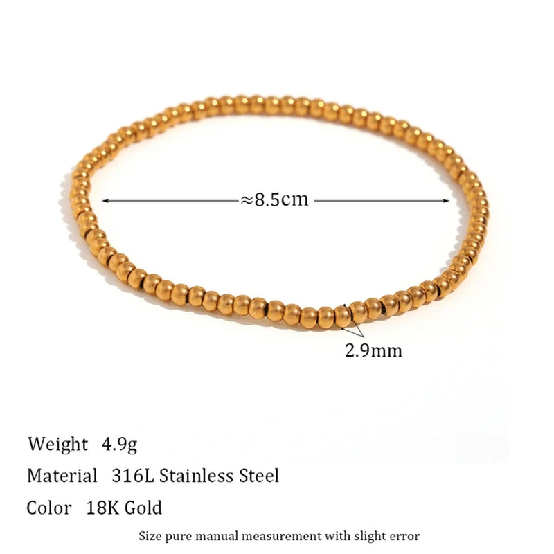 Gold Plated Silver Color Elastic Beads Bracelets Bangles for Woman Waterproof Stainless Steel Beaded Chain Bracelet