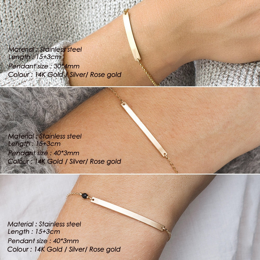 Emanco Korean Style Women Bar Bracelets Simple Stainless Steel Bracelets for Women Gifts Not Allergic