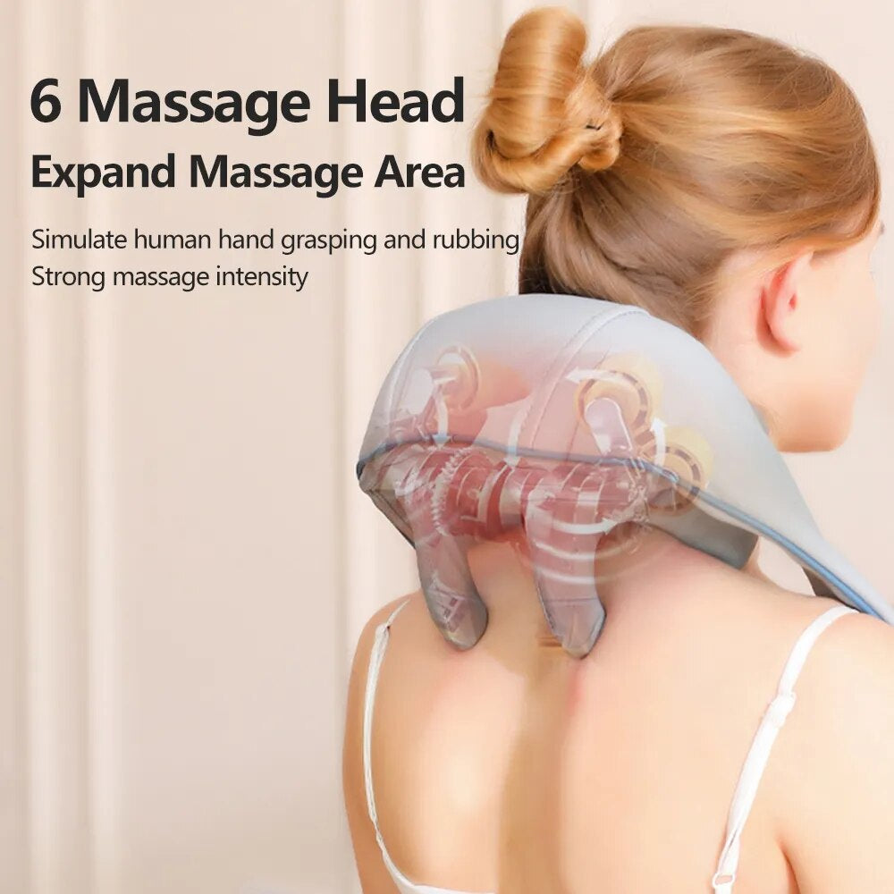 Massagers for Neck and Shoulder with Heat Shiatsu Kneading Neck Massager Rechargeable Cervical Massage Shawl Soothing Muscle