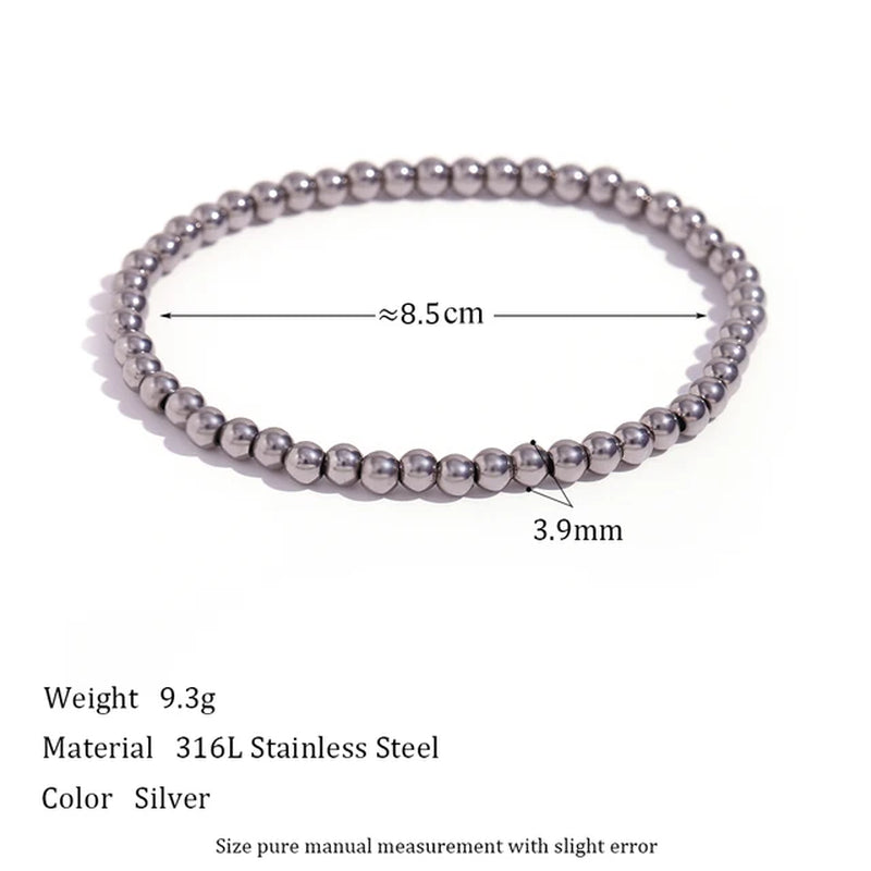 Gold Plated Silver Color Elastic Beads Bracelets Bangles for Woman Waterproof Stainless Steel Beaded Chain Bracelet