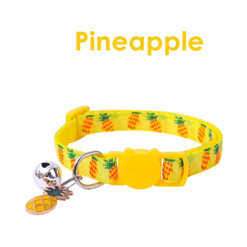 Multiple Colors Pet Ribbon Fruit Cat Collar with Bell Accessories Pet Collar Adjustable Safety Bell Ring Necklace Pet