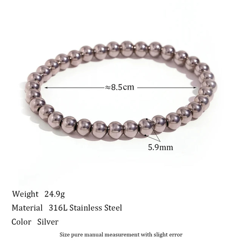 Gold Plated Silver Color Elastic Beads Bracelets Bangles for Woman Waterproof Stainless Steel Beaded Chain Bracelet