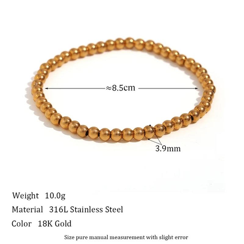 Gold Plated Silver Color Elastic Beads Bracelets Bangles for Woman Waterproof Stainless Steel Beaded Chain Bracelet