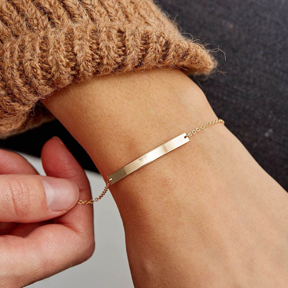 Emanco Korean Style Women Bar Bracelets Simple Stainless Steel Bracelets for Women Gifts Not Allergic