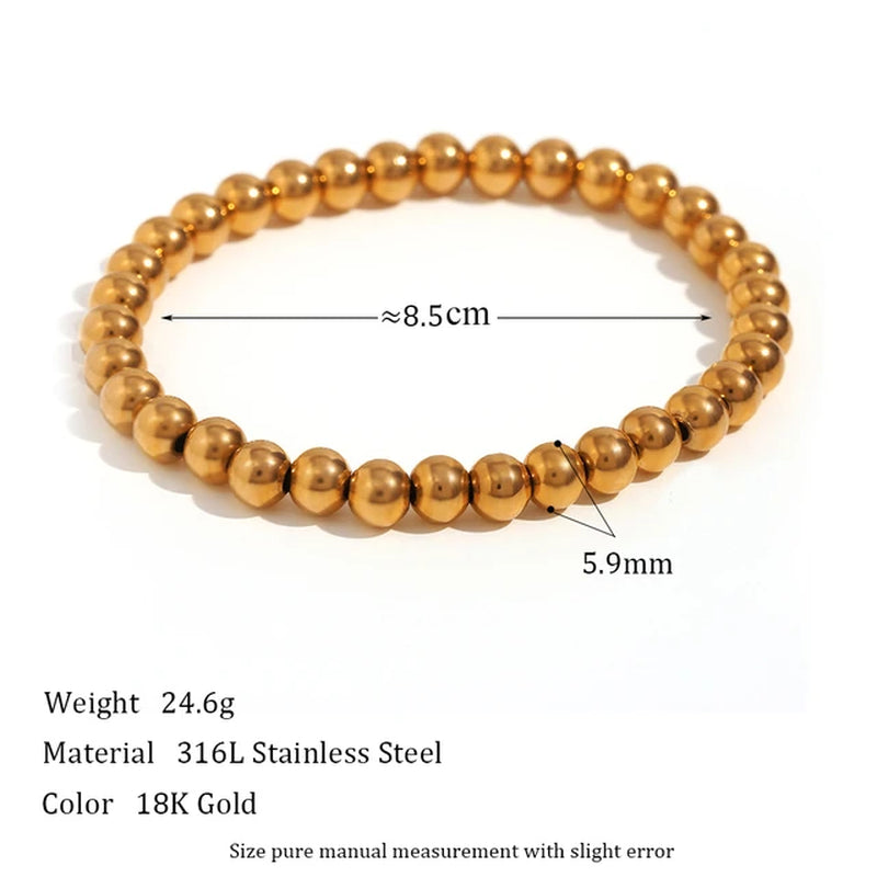 Gold Plated Silver Color Elastic Beads Bracelets Bangles for Woman Waterproof Stainless Steel Beaded Chain Bracelet