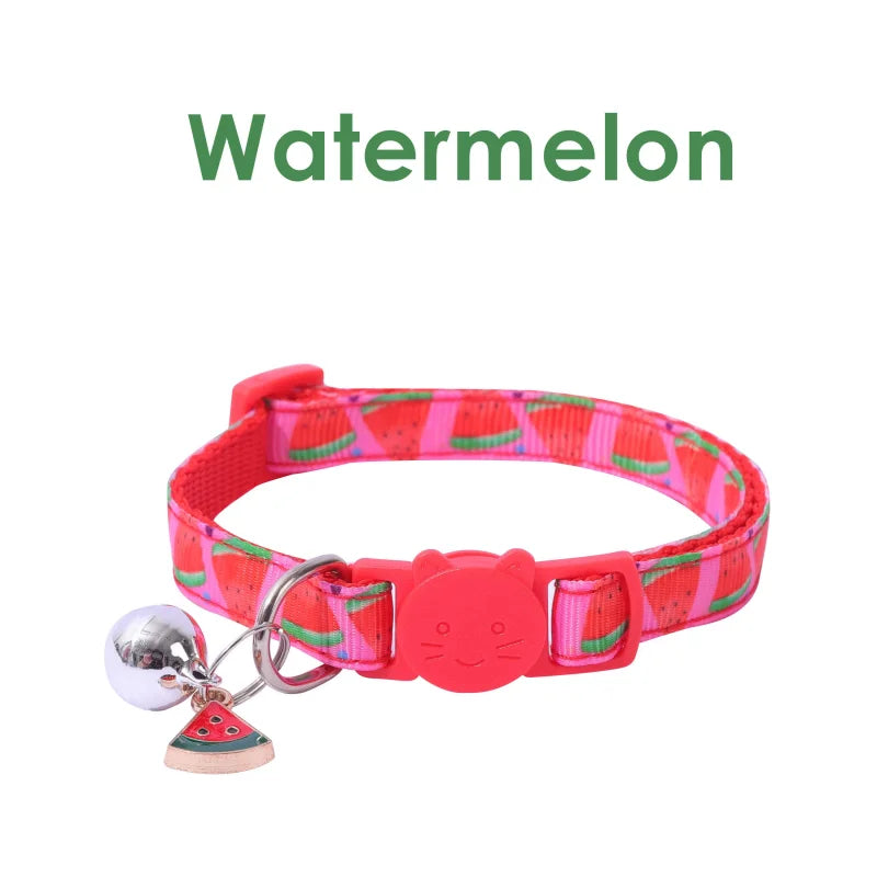 Multiple Colors Pet Ribbon Fruit Cat Collar with Bell Accessories Pet Collar Adjustable Safety Bell Ring Necklace Pet