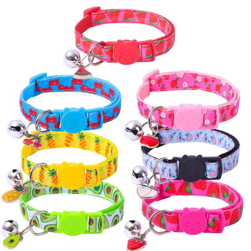 Multiple Colors Pet Ribbon Fruit Cat Collar with Bell Accessories Pet Collar Adjustable Safety Bell Ring Necklace Pet