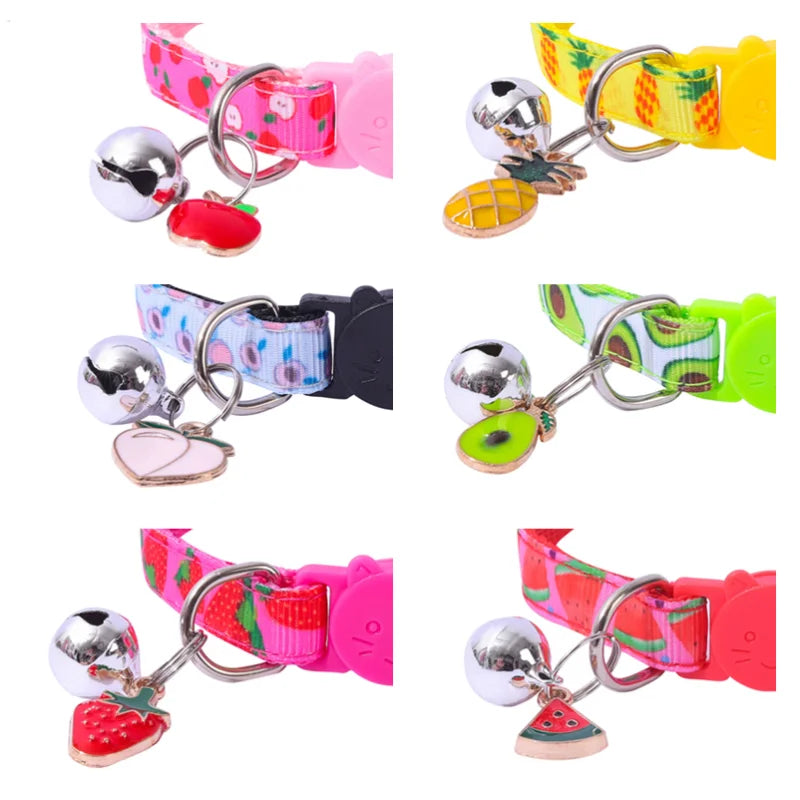 Multiple Colors Pet Ribbon Fruit Cat Collar with Bell Accessories Pet Collar Adjustable Safety Bell Ring Necklace Pet