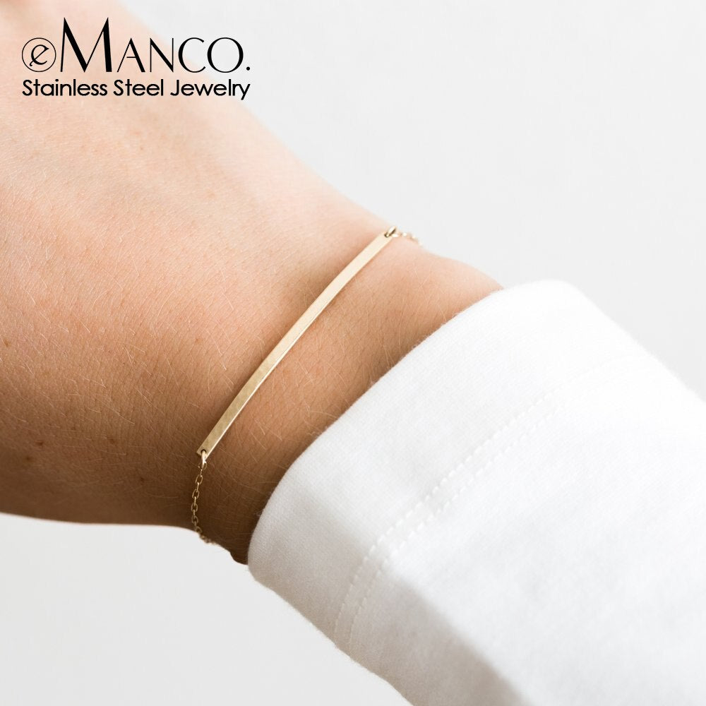 Emanco Korean Style Women Bar Bracelets Simple Stainless Steel Bracelets for Women Gifts Not Allergic