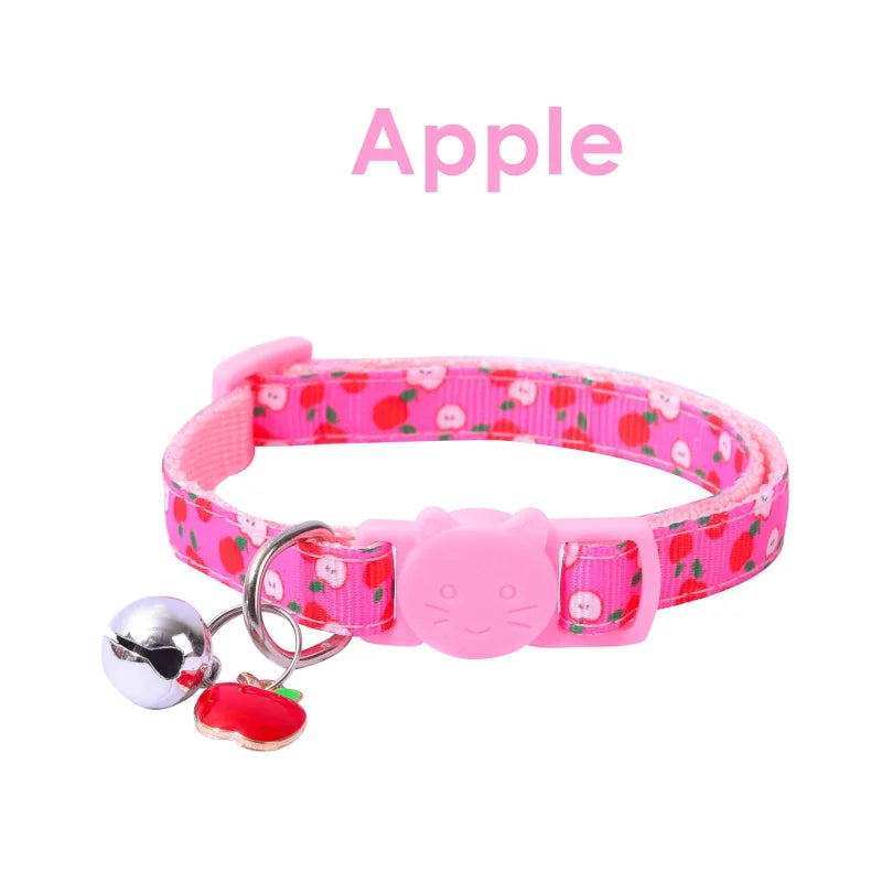 Multiple Colors Pet Ribbon Fruit Cat Collar with Bell Accessories Pet Collar Adjustable Safety Bell Ring Necklace Pet