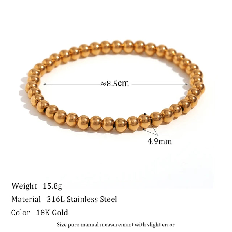 Gold Plated Silver Color Elastic Beads Bracelets Bangles for Woman Waterproof Stainless Steel Beaded Chain Bracelet