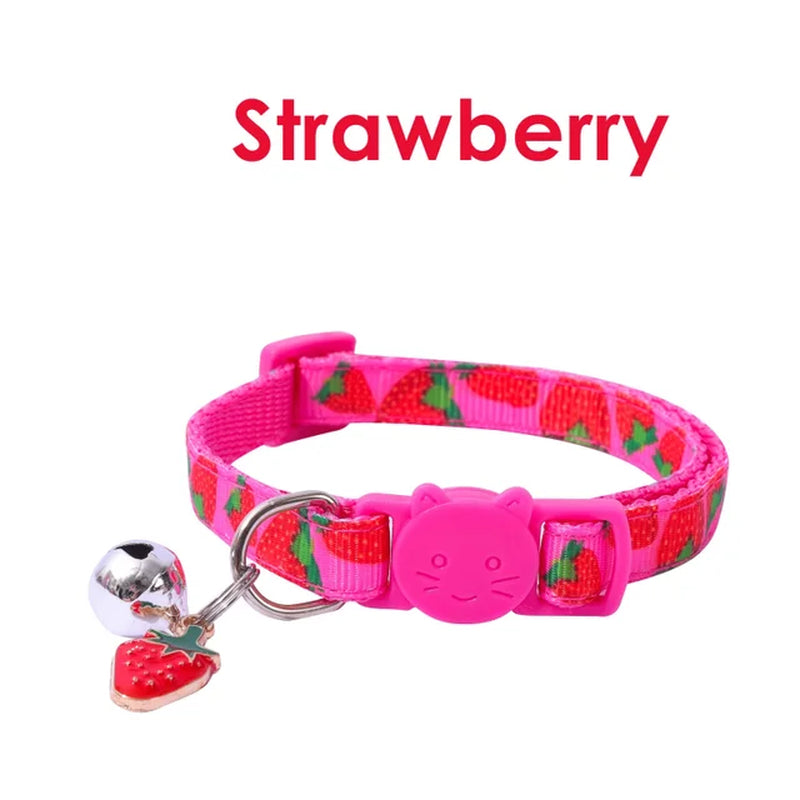 Multiple Colors Pet Ribbon Fruit Cat Collar with Bell Accessories Pet Collar Adjustable Safety Bell Ring Necklace Pet