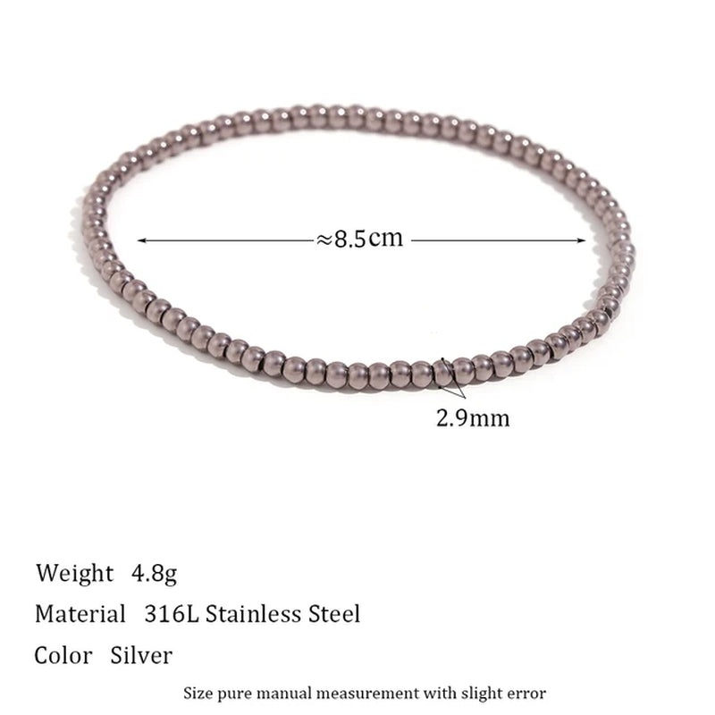 Gold Plated Silver Color Elastic Beads Bracelets Bangles for Woman Waterproof Stainless Steel Beaded Chain Bracelet