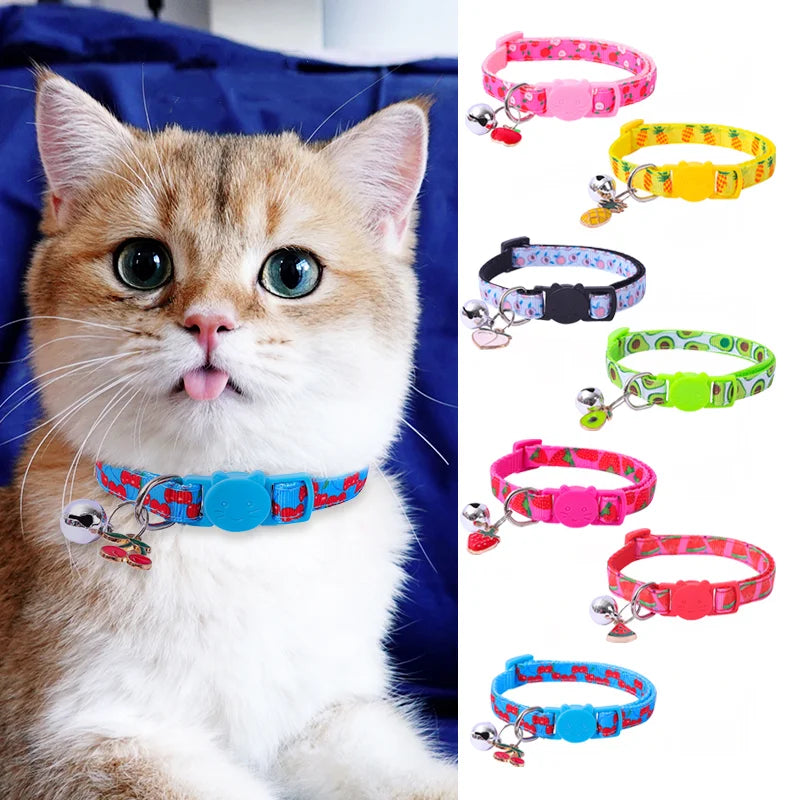 Multiple Colors Pet Ribbon Fruit Cat Collar with Bell Accessories Pet Collar Adjustable Safety Bell Ring Necklace Pet