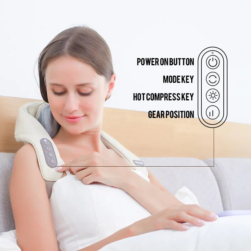 Massagers for Neck and Shoulder with Heat Shiatsu Kneading Neck Massager Rechargeable Cervical Massage Shawl Soothing Muscle