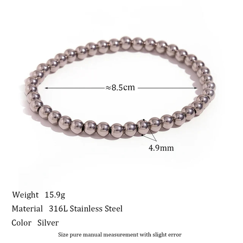 Gold Plated Silver Color Elastic Beads Bracelets Bangles for Woman Waterproof Stainless Steel Beaded Chain Bracelet