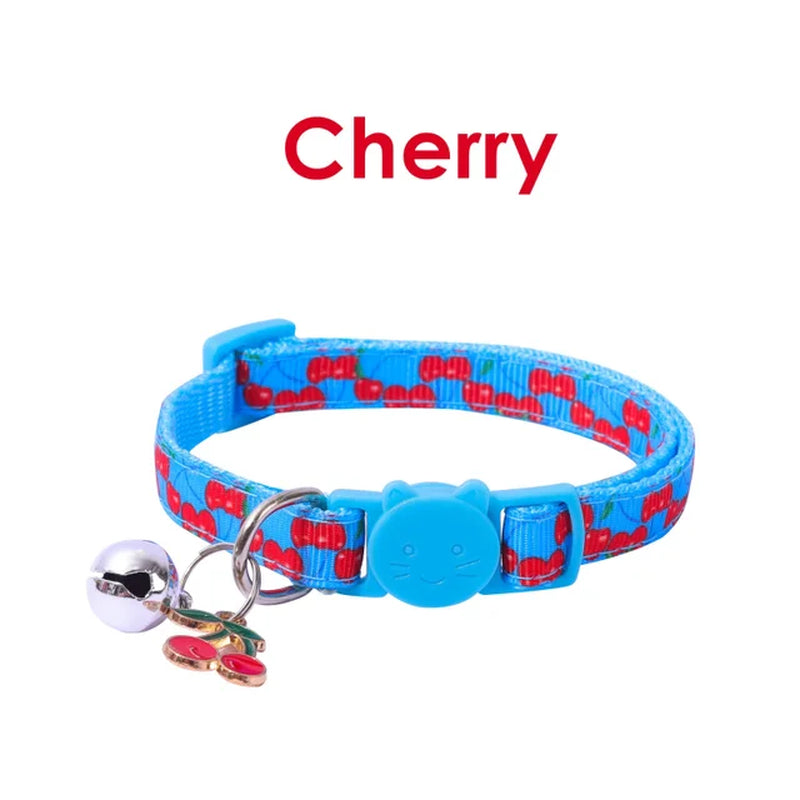 Multiple Colors Pet Ribbon Fruit Cat Collar with Bell Accessories Pet Collar Adjustable Safety Bell Ring Necklace Pet