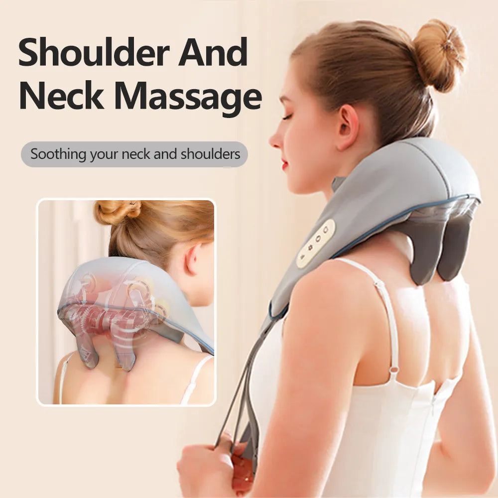 Massagers for Neck and Shoulder with Heat Shiatsu Kneading Neck Massager Rechargeable Cervical Massage Shawl Soothing Muscle